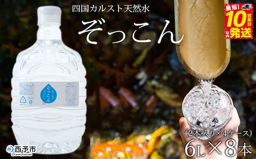 四国カルスト天然水ぞっこん（6L×2本）×4ケース 計8本