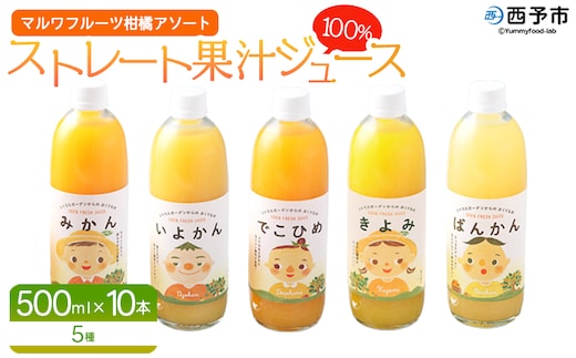 ＜マルワフルーツ柑橘アソート 100％ストレート果汁ジュース 500ml×10本＞ 詰め合わせ セット スイーツ 果物 フルーツ みかん オレンジ 柑橘 清見 でこひめ 河内晩柑 伊予柑 せとか 特産品 愛媛県 西予市【常温】『1か月以内に順次出荷予定』