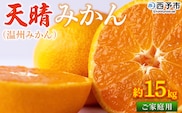 ＜愛媛県明浜産 天晴みかん（温州みかん）約15kg＞ 訳あり 柑橘 果物 フルーツ オレンジ 期間限定 季節限定 食べて応援 特産品 温州みかん 家庭用 のし対応可 愛媛県 西予市【常温】