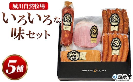 ＜城川自然牧場 いろいろな味セット 5種＞ サラミ ベーコン 粗挽きウインナー ペッパーウインナー 豚肉 牛肉 国産 加工品 詰め合わせ 贈答用 城川ファクトリー 愛媛県 西予市【冷蔵】『1か月以内に順次出荷予定』