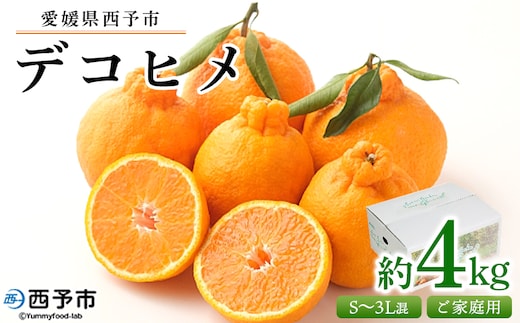 ＜愛媛県西予市産 デコヒメ ご家庭用 約4kg＞ 訳あり ワケアリ 果物 フルーツ みかん ミカン 蜜柑 オレンジ 柑橘 でこひめ 食べて応援 特産品 宇都宮物産 愛媛県 西予市【常温】『2026年2月上旬～4月上旬迄に順次出荷予定』