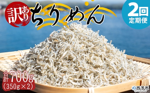 ＜訳あり ちりめん 合計700g（350g入り×2袋） 2回定期便＞ 選べる 定期便 天日干し お徳用 しらす シラス じゃこ 小分け 魚 小魚 海産物 加工品 おにぎり おつまみ おやつ 家庭用 特産品 網元・祇園丸 愛媛県 西予市【冷蔵】『お申込み月の翌月より配送を開始します』