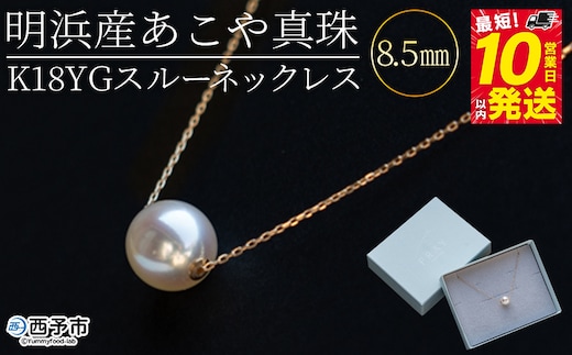 ＜明浜産あこや真珠8.5mm K18YGスルーネックレス＞ パール ジュエリー アクセサリー フォーマル カジュアル ギフト 西予市 贈り物 祝 冠婚葬祭 