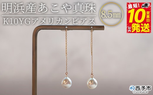 ＜明浜産あこや真珠8.5mm K10YGアメリカンピアス＞ パール ジュエリー アクセサリー フォーマル カジュアル ギフト 西予市 贈り物 祝 冠婚葬祭