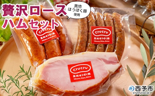 ＜奥地ほうぼく豚を使った贅沢ロースハムセット＞豚肉 ぶた お肉 加工品 おつまみ おかず ペッパー ウインナー フランクフルト ロースハム ブロック 詰合せ BBQ アウトドア キャンプ 愛媛県 西予市 【冷蔵】『4か月以内に順次出荷予定』