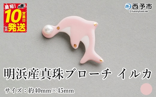 保証書付＜明浜産 真珠ブローチ イルカ（桃色）＞ 8.0～8.5mm 純国産 高品質 アコヤ真珠 宇和海 パール アクセサリー ピンク 陶器 ファッション レディース 小物 女性 誕生日 記念日 佐藤真珠 cosmic 愛媛県 西予市【常温】