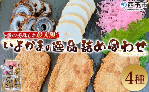 ＜魚の美味しさ最大限！いよかまの逸品詰め合わせ 4種＞ メインディッシュにも！じゃこてん セット 魚肉 練り物 鯛皮 すり身 ちくわ けずり蒲鉾 珍味 おつまみ 惣菜 おかず 郷土料理 特産品 伊予蒲鉾 愛媛県 西予市【冷蔵】