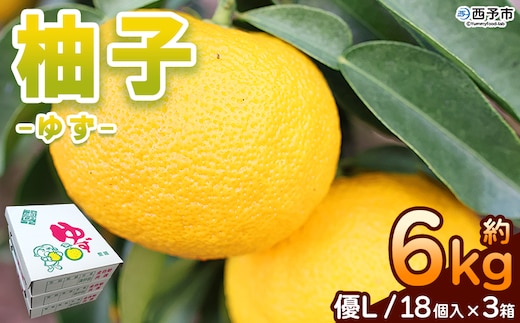 ＜柚子 優 Lサイズ 54個（18個入り×3箱）＞ 約6kg 6000g ゆず 国産 果物 フルーツ 低樹高栽培 おいしい JAひがしうわ 東宇和農業協同組合 愛媛県 西予市【常温】『2025年10月下旬～12月上旬迄に順次出荷予定』