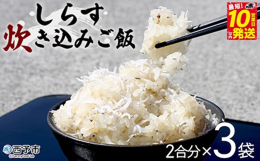 ＜しらす炊き込みご飯セット 3袋＞2合用 二合 2～3人前 しらす シラス おじゃこ お魚 おさかな 小魚 魚介類 乾燥 海の幸 海鮮 小分け 個包装 おすそ分け 国産 産地直送 送料無料 特産品 濱田水産 愛媛県 西予市【冷凍】