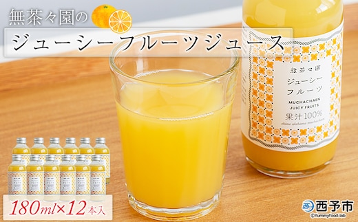 ＜無茶々園のジューシーフルーツジュース 180ml×12本＞ 柑橘 果物 オレンジ フルーツ ストレート 果汁100% じゅーしーふるーつ 河内晩柑 飲みきりやすい 小瓶 飲んで応援 特産品 無茶々園 愛媛県 西予市 【常温】