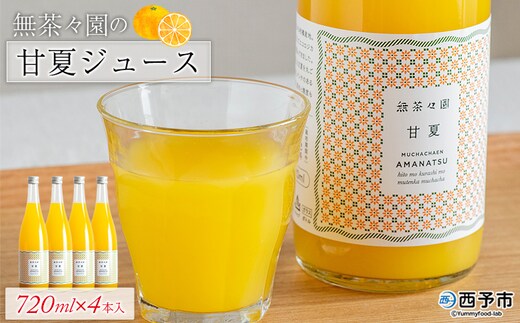 ＜無茶々園の甘夏ジュース 720ml×4本＞ 柑橘 果物 オレンジ フルーツ ストレート 果汁100% 甘夏 あまなつ アマナツ 丸ごと 酸味 濃厚 飲んで応援 特産品 無茶々園 愛媛県 西予市 【常温】