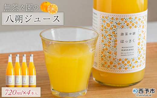＜無茶々園の八朔ジュース 720ml×4本＞ 柑橘 果物 オレンジ フルーツ ストレート 果汁100% 八朔 はっさく ハッサク 丸ごと 上品な甘さ ほろ苦さ すっきり 飲んで応援 特産品 無茶々園 愛媛県 西予市 【常温】