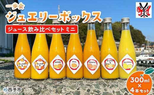 ＜一歩会 ジュエリーボックス ジュース飲み比べセット ミニ 300ml×4本入り＞ 愛媛 果汁 100% ジュース ストレートジュース みかんジュース セット 柑橘 飲料 オレンジ 特産品 渡江から一歩を踏み出す会 愛媛県 西予市【常温】