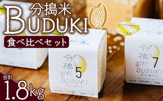 ＜分搗米「BUDUKI」ひめの凜 食べ比べセット 3種類 合計1.8kg＞ ひめのりん 分づき米 ぶづき米 ぶずき米 お米 コメ こめ 選べる 3分づき 5分づき 7分づき 食べ比べ 玄米 精米 ご飯 もとき農園 愛媛県 西予市【常温】『令和7年11月中旬より順次発送予定』