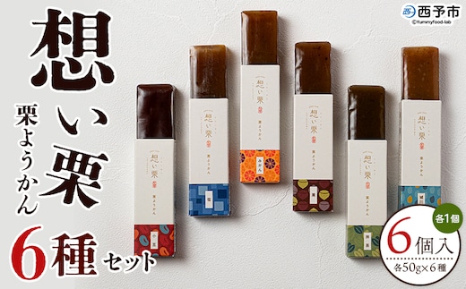 ＜想い栗 栗ようかん 6種セット 合計6個入り＞ 栗 くり クリ 羊羹 くりようかん 栗羊羹 栗 6種類 スイーツ おやつ お菓子 和菓子 食べやすい セット 詰合せ プレゼント 贈り物 贈答 城川ファクトリー 愛媛県 西予市【常温】