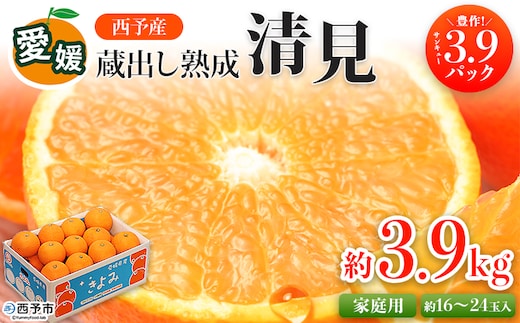 先行予約＜愛媛県西予市産 蔵出し熟成清見 約3.9kg サンキューパック＞ 訳あり 果物 フルーツ みかん オレンジ きよみ 清見タンゴール 柑橘 特産品 ご自宅用 家庭用 食べて応援 宇都宮物産 愛媛県 西予市【常温】『2026年5月上旬～6月中旬迄に順次出荷予定』