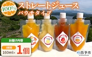 ＜100％ストレートジュース パウチタイプ 160ml×1個（1種類）＞『1か月以内に順次発送予定』果物 くだもの フルーツ 柑橘類 みかん 蜜柑 ミカン みかんジュース 飲料 渡江から一歩を踏み出す会 愛媛県 西予市【常温】