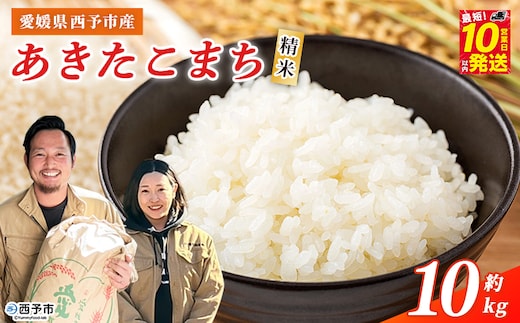 【新米】＜令和8年産 西予市産 あきたこまち 精米 約10kg＞ お米 米 コメ こめ 白米 国産米 単一原料米 ご飯 穀物 10キロ お弁当 おにぎり 特産品 愛媛県産 株式会社宇都宮米穀 愛媛県 西予市【常温】『最短10営業日以内に順次出荷予定』