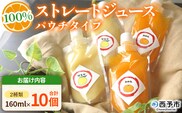 ＜100％ストレートジュース パウチタイプ 160ml×10個（2種類×5）＞『1か月以内に順次発送予定』種類はおまかせ 飲み比べ 果物 くだもの フルーツ 柑橘類 みかん 蜜柑 ミカン みかんジュース 飲料 渡江から一歩を踏み出す会 愛媛県 西予市【常温】