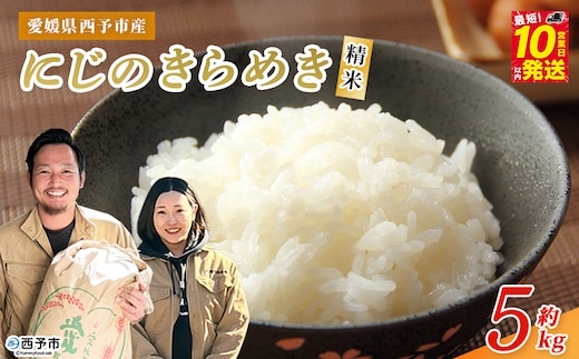 【新米】＜令和8年産 西予市産 にじのきらめき 精米 約5kg＞ 選べる 内容量 お米 米 コメ こめ 白米 国産米 単一原料米 ご飯 雑穀 5キロ お弁当 おにぎり 特産品 愛媛県産 株式会社宇都宮米穀 愛媛県 西予市【常温】『最短10営業日以内に順次出荷予定』