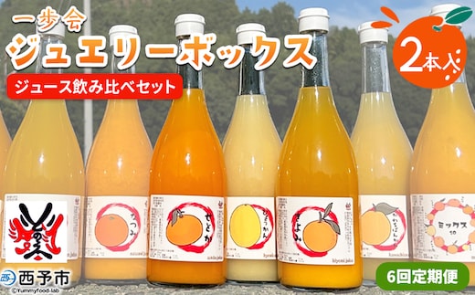 ＜一歩会 ジュエリーボックス ジュース飲み比べセット 720ml×2本入り 6回定期便＞『お申込み月の翌月より配送を開始』果汁100%ストレートジュース 愛媛 みかん ミカン 柑橘 果物 フルーツ 特産品 渡江から一歩を踏み出す会 飲んで応援 愛媛県 西予市【常温】