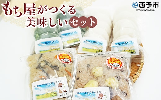 ＜もち屋がつくる美味しいセット＞ もち 餅 モチ 山菜おこわ お赤飯 赤飯 白餅 よもぎ切り餅 あん餅 よもぎ餡餅 あんこ ぜんざい お汁粉 おしるこ 雑煮 お雑煮 食品 詰め合わせ 詰合せ 詰め合せ 樋口餅店 愛媛県 西予市【冷凍】