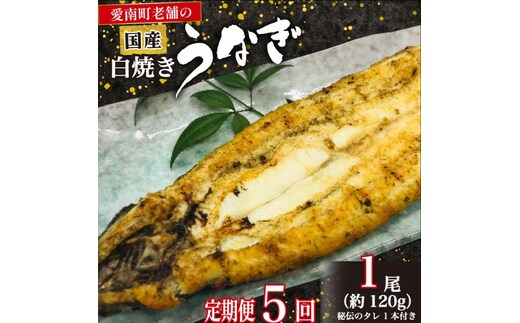 定期便 5回 うなぎ 白焼 約120g 1本 鰻 老舗 亀一 手焼き タレ セット 