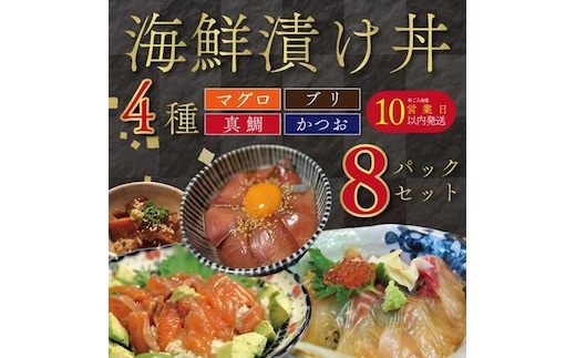 漬け丼セット 計 8パック （ 4種類 × 2パック ） | 海鮮 醤油 漬け 8食 セット 真鯛 カツオ ブリ キハダマグロ 10000円 食べ比べ 漬け丼 づけ 丼 海鮮丼 鯛 たい かつお 鰹 ぶり 冷凍 人気 魚介 お手軽 加工品 簡単 時短 晩ごはん 惣菜 刺し身 刺身 海の幸 小分け パック 新鮮 鮮魚 養殖 国産 詰め合わせ ギフト プレゼント お歳暮 南予ビージョイ 愛南町 愛媛県