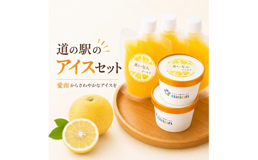 道の駅の「アイスセット」 愛南ゴールド アイス 小パック 2個 ソルベ 3個 河内晩柑 アイスクリーム ジェラート みかん 冷凍 暑い 夏 湯上がり プール 愛南総研 道の駅MIC 愛媛県 愛南町