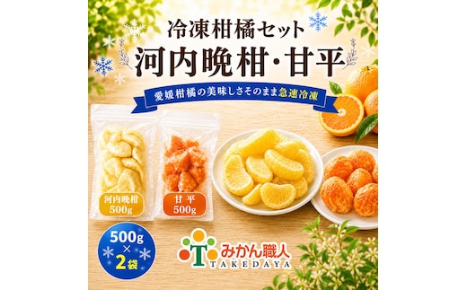 冷凍柑橘セット 河内晩柑・甘平 500g ×2袋 冷凍みかん みかん ミカン 愛媛みかん 蜜柑 柑橘 かんきつ 冷凍ミカン 冷凍柑橘 アイス スムージー シャーベット みかん職人武田屋 愛媛県 愛南町