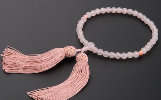 kn029【天然宝石珊瑚】ピンク珊瑚丸玉とローズクウォーツの片手数珠