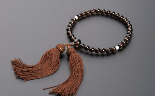 kn030【天然宝石珊瑚】白珊瑚丸玉と茶水晶の片手数珠