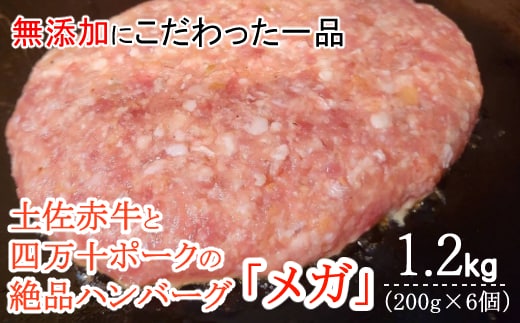 sd027ハンバーガー屋の本気メガハンバーグ1.2ｋｇ（200ｇ×6個） ＜ 国産 高知県産 牛肉 豚肉 ブランド肉 希少 土佐あかうし 四万十ポーク ＞