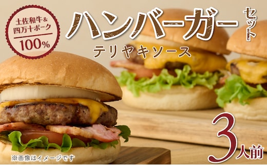 sd001土佐和牛＆四万十ポーク合い挽きハンバーガーセット【３人前】
