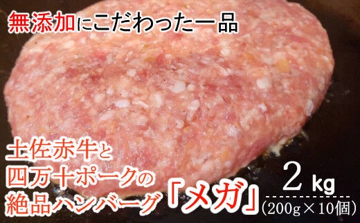 sd028ハンバーガー屋の本気メガハンバーグ2ｋｇ（200ｇ×10個） ＜ 国産 高知県産 牛肉 豚肉 ブランド肉 希少 土佐あかうし 四万十ポーク ＞