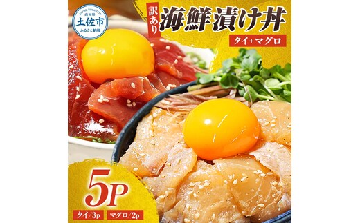 訳あり海鮮漬け丼（タイ3P・マグロ2P）セット 漬け丼 漬け 鯛 鮪 マグロ 赤身 食べ比べ 海鮮 魚 冷凍 食品 保存食 小分け 高知 土佐 海鮮丼 漬け丼 ぶっかけ お茶漬け 鯛めし 惣菜 そうざい 訳アリ わけあり 不揃い 規格外 故郷納税 返礼品