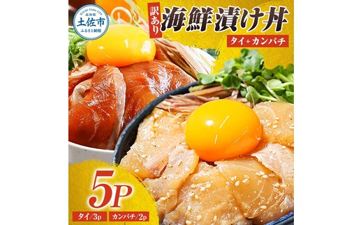 訳あり海鮮漬け丼（タイ3P・カンパチ2P）セット 漬け丼 漬け 鯛 かんぱち 勘八 白身魚 食べ比べ 海鮮 魚 冷凍 食品 保存食 小分け 高知 土佐 海鮮丼 漬け丼 ぶっかけ 鯛めし 惣菜 そうざい 訳アリ わけあり 不揃い 規格外 故郷納税 返礼品