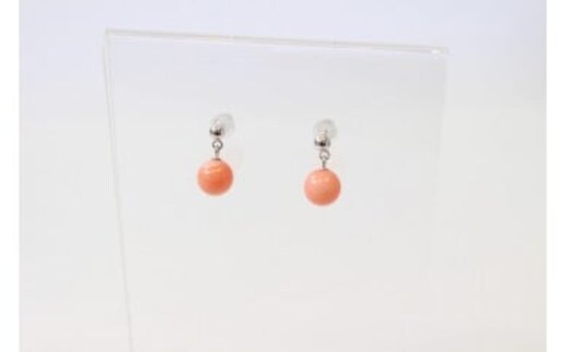 A-74 選べるピンク珊瑚（深海珊瑚）ピアス⑤丸玉ピアス チタンキャッチタイプ