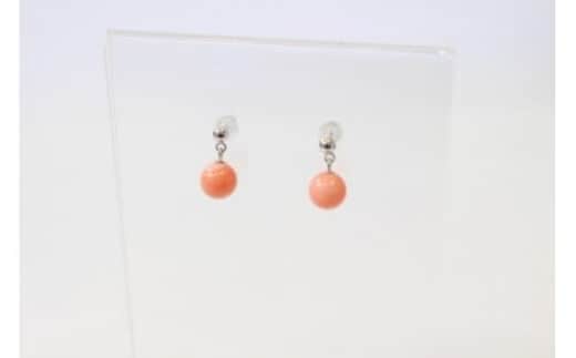 A-74 選べるピンク珊瑚（深海珊瑚）ピアス⑥ラウンド型ピアス チタンキャッチタイプ