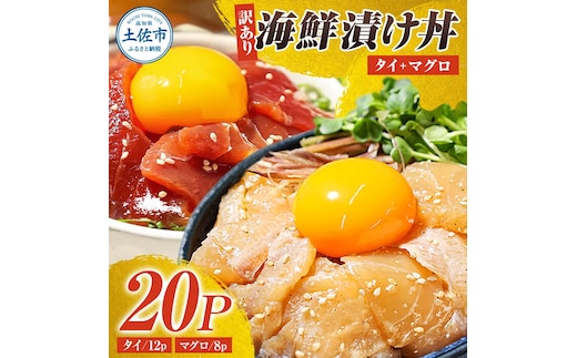 訳あり海鮮漬け丼（タイ12P・マグロ8P）セット 漬け丼 漬け 鯛 鮪 マグロ 赤身 食べ比べ 海鮮 魚 冷凍 食品 保存食 小分け 高知 土佐 海鮮丼 漬け丼 ぶっかけ お茶漬け 鯛めし 惣菜 そうざい 訳アリ わけあり 不揃い 規格外 故郷納税 返礼品