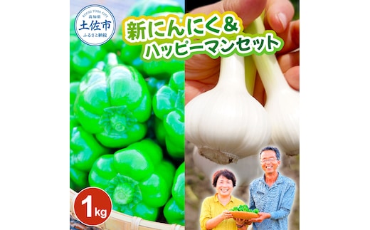 新にんにく＆ハッピーマンセット 約1キロ 約1kg ニンニク 新ニンニク ピーマン 野菜 やさい おかず 副菜 お弁当 新鮮 おいしい 採れたて 国産 お取り寄せ