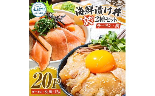 訳あり 海鮮漬け丼 タイ12P・サーモン8Pセット 1袋60g 真鯛 タイ サーモン 詰め合わせ お茶漬け 醤油 漬け 食べ比べ おつまみ 惣菜 鯛茶漬け 魚介類 海鮮 新鮮 天然 美味しい 活き締め 冷凍 配送