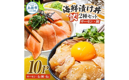 訳あり 海鮮漬け丼 タイ6P・サーモン4Pセット 1袋60g 真鯛 タイ サーモン 詰め合わせ お茶漬け 醤油 漬け 食べ比べ おつまみ 惣菜 鯛茶漬け 魚介類 海鮮 新鮮 天然 美味しい 活き締め 冷凍 配送