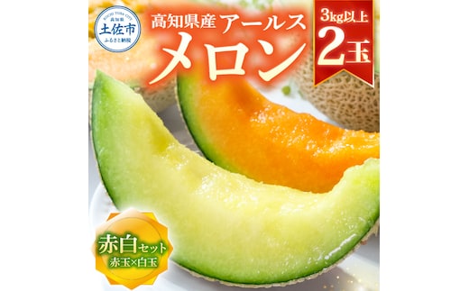 高級土佐アールスメロン2玉入り メロン めろん 赤白セット 赤玉×白玉 3kg以上 舐瓜 果物 くだもの フルーツ デザート スイーツ おやつ 高級 常温 配送