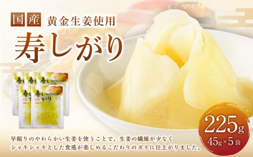 国産 黄金生姜使用 寿司ガリ 45g×5袋 計225g 甘酢 ガリ スライス