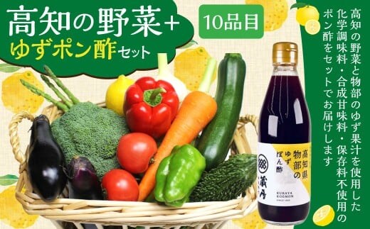 高知の野菜(10品目)+ゆずポン酢セット / 野菜 やさい ゆずポン酢 ゆずぽん酢 柚子ポン酢 柚子ぽん酢 セット 旬野菜 高知県 香美市 冷蔵