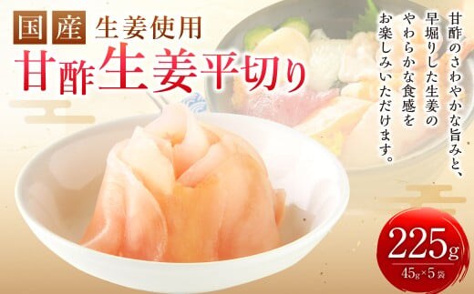 国産 生姜使用 甘酢しょうが平切リ 45g×5袋 計225g 甘酢 ガリ スライス