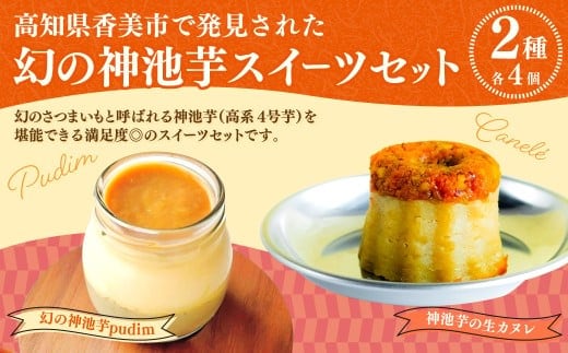 高知県香美市で発見された幻の神池芋スイーツセット 【プヂン4個&生カヌレ4個】 (計8個) プリン カヌレ スイーツ さつまいも 芋 グルメ デザート セット 詰め合わせ ギフト お取り寄せ お祝い 人気 おすすめ 冷凍