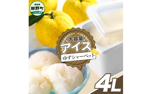 【四国一小さなまちのアイス屋さん】ゆずシャーベット 大容量 アイス 4000ml 4L 業務用 4リットル デザート スイーツ お菓子 アイス 柚子 ユズ 大容量 いっぱい 松崎冷菓 取り寄せ お取り寄せ