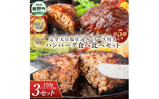 食べ比べ！完全天日塩仕込みハンバーグ3種各3個セット 田野屋青蜂 白鯆 完全天日塩 特製デミグラス 黄金しょうがソース付き 肉 お肉 おかず 惣菜 ジューシー おいしい 洋食 お取り寄せ 冷凍 配送 高知県 田野町